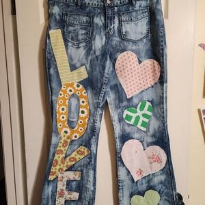 Old Navy Blue Patchwork Flare Jeans